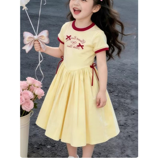 [B&G] Đầm váy àu vàng Thiết kế váy xòe nhẹ nhàng nhấn nơ nhỏ đáng yêu ở thân váy cho bé gái