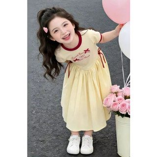 [B&G] Đầm váy àu vàng Thiết kế váy xòe nhẹ nhàng nhấn nơ nhỏ đáng yêu ở thân váy cho bé gái