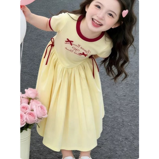 [B&G] Đầm váy àu vàng Thiết kế váy xòe nhẹ nhàng nhấn nơ nhỏ đáng yêu ở thân váy cho bé gái