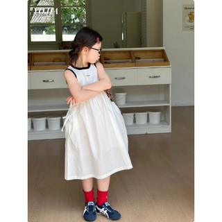 [B&G] Đầm váy coton trắng xanh than sát nách maxi mùa hè cho bé gái từ 10-45kg