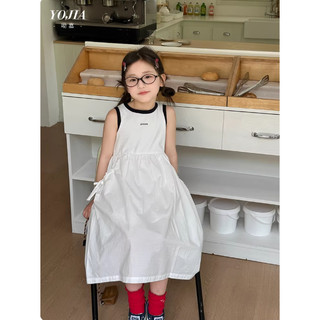 [B&G] Đầm váy coton trắng xanh than sát nách maxi mùa hè cho bé gái từ 10-45kg