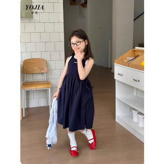 [B&G] Đầm váy coton trắng xanh than sát nách maxi mùa hè cho bé gái từ 10-45kg