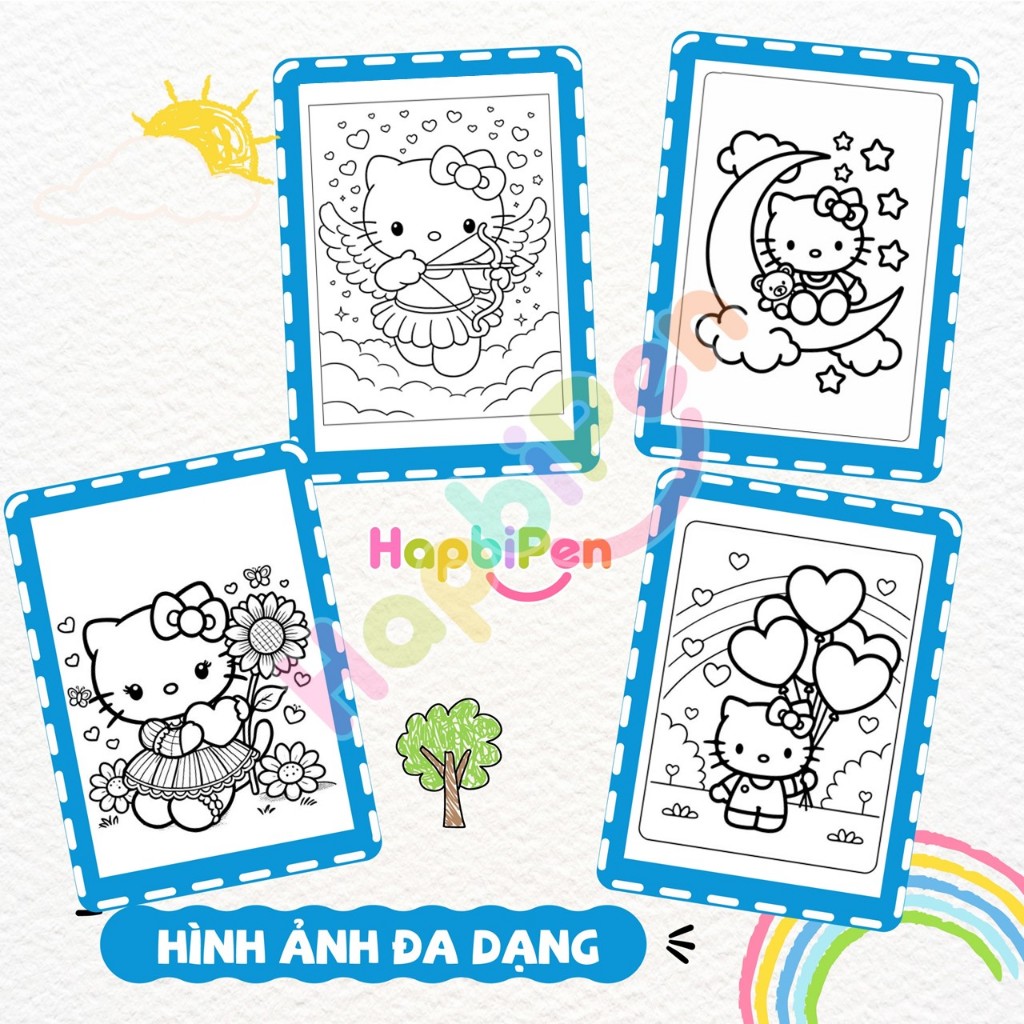 Bộ 50 tranh tô màu Hello Kitty cho bé gái với nhiều chủ đề khác nhau, tranh vẽ tờ rời A4 A5 TTM005