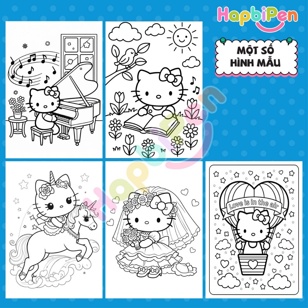 Bộ 50 tranh tô màu Hello Kitty cho bé gái với nhiều chủ đề khác nhau, tranh vẽ tờ rời A4 A5 TTM005