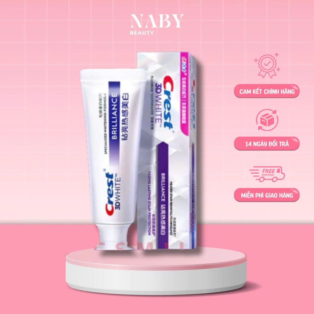Kem đánh răng Crest 3D White Brilliance (Bản Trung) tẩy trắng răng, đánh bay vết ố bẩn, hương bạc hà thơm mát, bản Trung