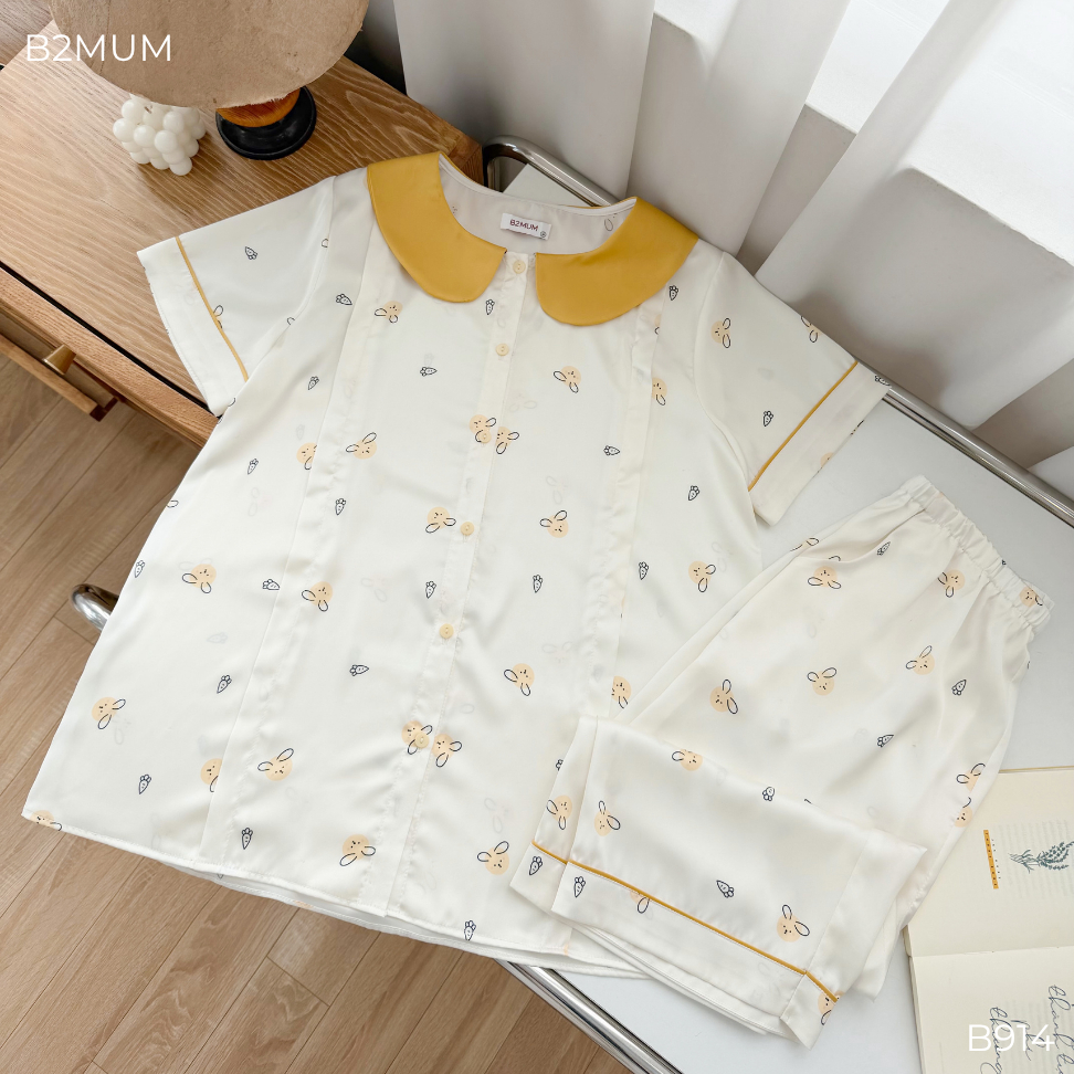 Bộ Pijama Bầu Dáng Suông Quần Ngố, Khóa Kéo Mở Ngực Tiện Lợi, Quần Có Chun Chỉnh – Mặc Thoải Mái Breen Set	 B914 B2MUM