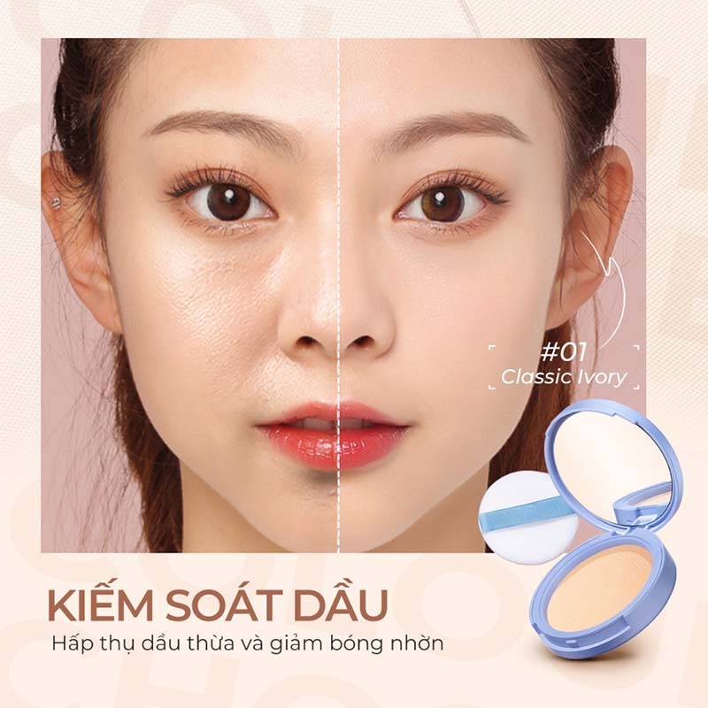 Phấn nén, Phấn Phủ Dạng Nén, kiềm dầu 24 giờ, Thoáng Khí, Chống Thấm Nước, Lâu Trôi, SPF 50+ PA+++ 10g