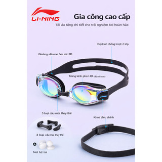 Kính bơi tráng gương LI-NING chống UV chống nước vào mắt dây đeo điều chỉnh dễ dàng