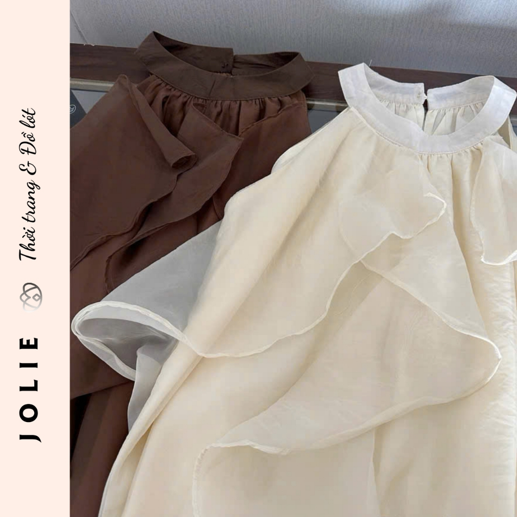 Váy maxi cổ yếm dáng dài bèo nhún tơ mềm mại sang chảnh Jolie