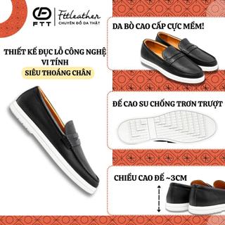 Giày lười nam da bò cao cấp đục lỗ thoáng khí, giày slip on Fttleather đế siêu nhẹ, đi êm chân F905