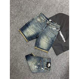 Quần Short Jean Nam xanh Wash Bụi Phối Gấu Xắn Cá Tính,Co Giãn Nhẹ, Form Slim Fit Trẻ Trung phong cách