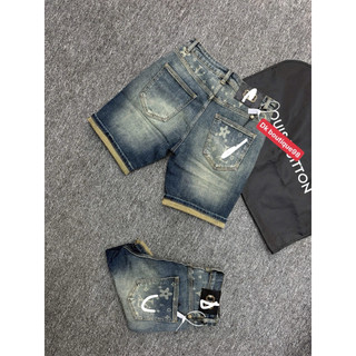 Quần Short Jean Nam xanh Wash Bụi Phối Gấu Xắn Cá Tính,Co Giãn Nhẹ, Form Slim Fit Trẻ Trung phong cách