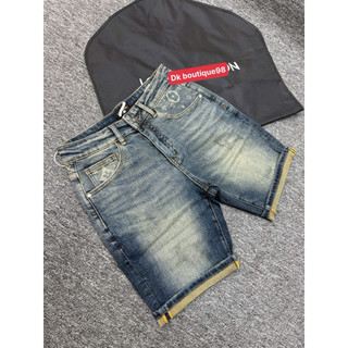 Quần Short Jean Nam xanh Wash Bụi Phối Gấu Xắn Cá Tính,Co Giãn Nhẹ, Form Slim Fit Trẻ Trung phong cách