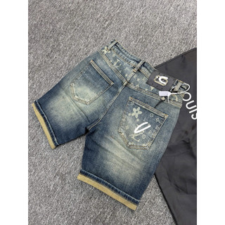 Quần Short Jean Nam xanh Wash Bụi Phối Gấu Xắn Cá Tính,Co Giãn Nhẹ, Form Slim Fit Trẻ Trung phong cách