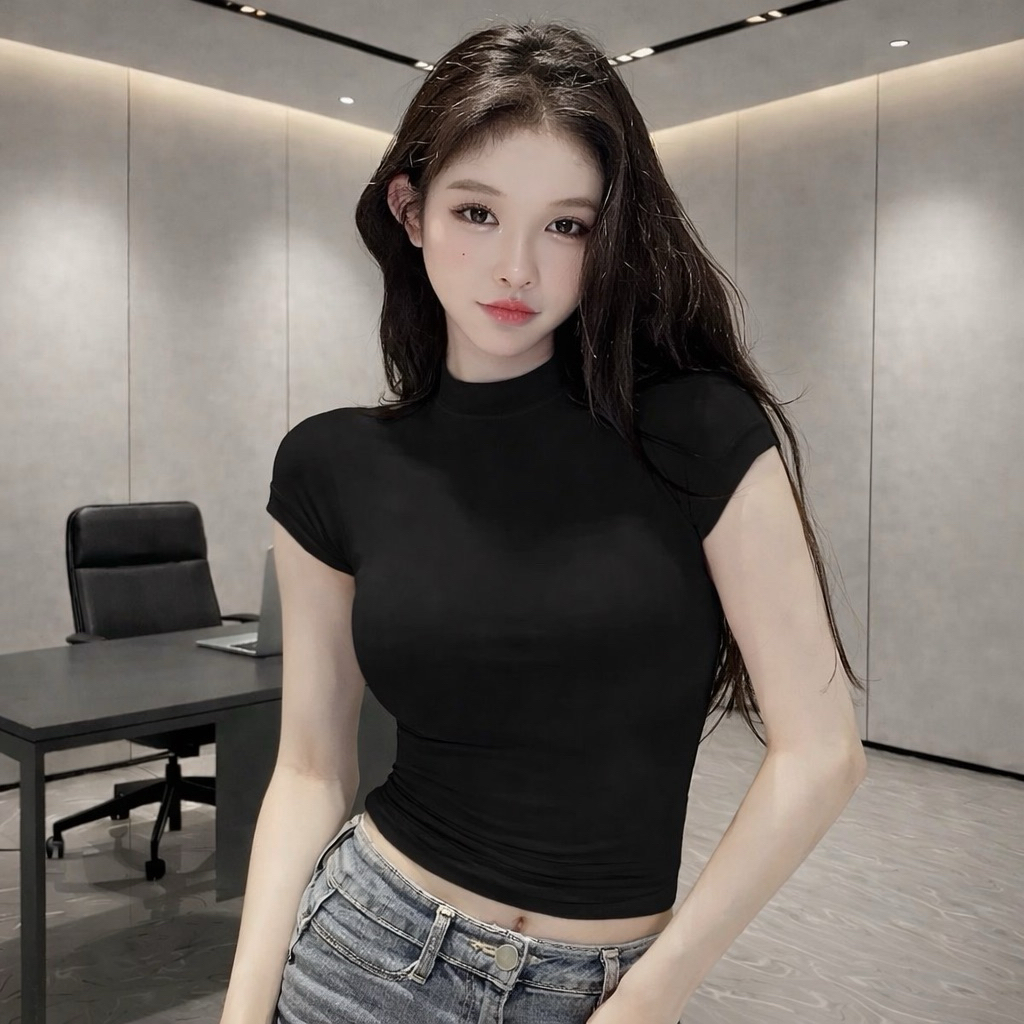 PQ08-Áo thun cộc tay cổ cao 3cm crotop Babytee PQ.Store From Ôm Thời Trang Cá Tính Cực Xinh | BigBuy360 - bigbuy360.vn