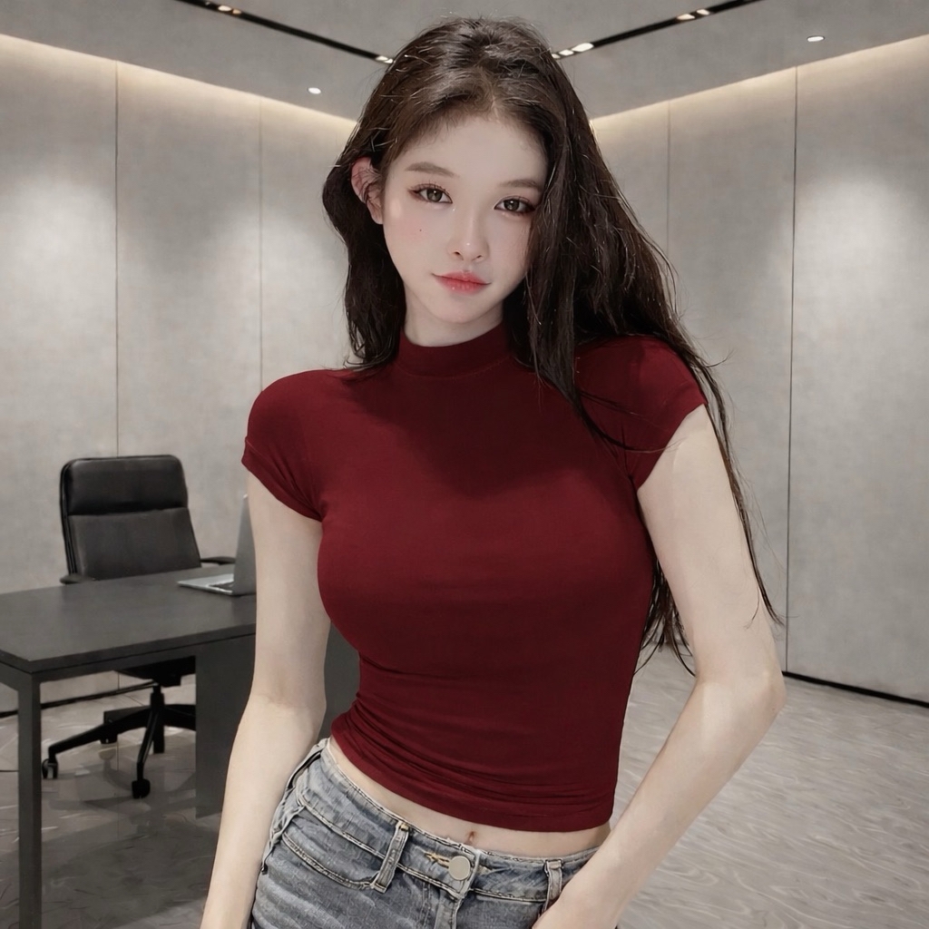 PQ08-Áo thun cộc tay cổ cao 3cm crotop Babytee PQ.Store From Ôm Thời Trang Cá Tính Cực Xinh | BigBuy360 - bigbuy360.vn