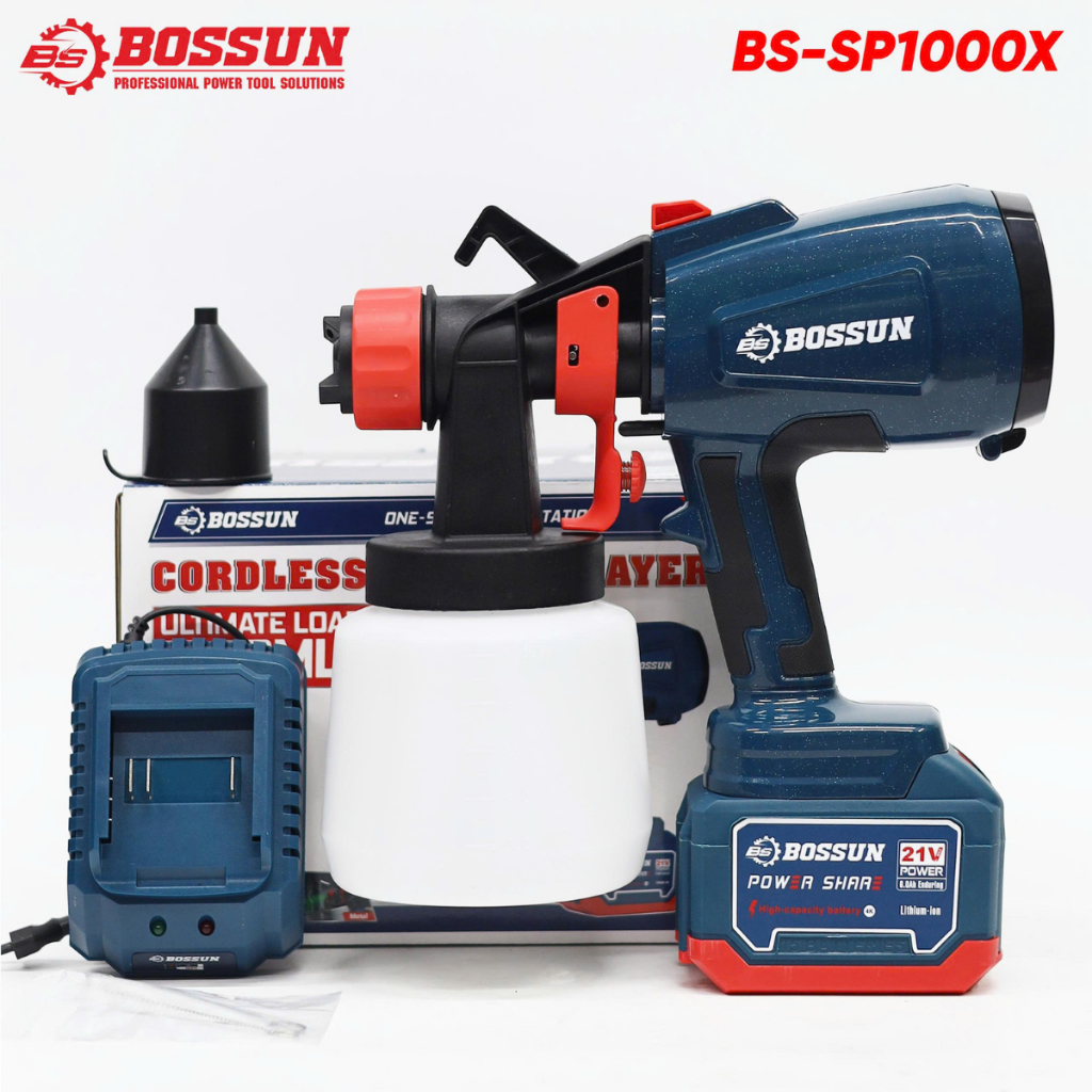 Máy phun sơn dùng pin BOSHUN BS-SP1000X, 2 Kiểu phun - Bình chứa lớn 1000ml - Chân pin phổ thông