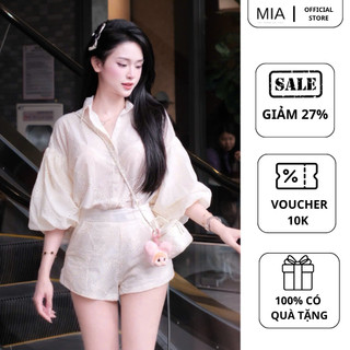 Set áo thiết kế tay phồng phối quần short vải cao cấp phong cách thanh lịch nữ tính MIA S163