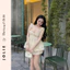 Set áo hai dây dáng xòe phối quần short ren đen đính hoa trà sang chảnh Jolie