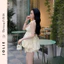 Set áo hai dây dáng xòe phối quần short ren đen đính hoa trà sang chảnh Jolie