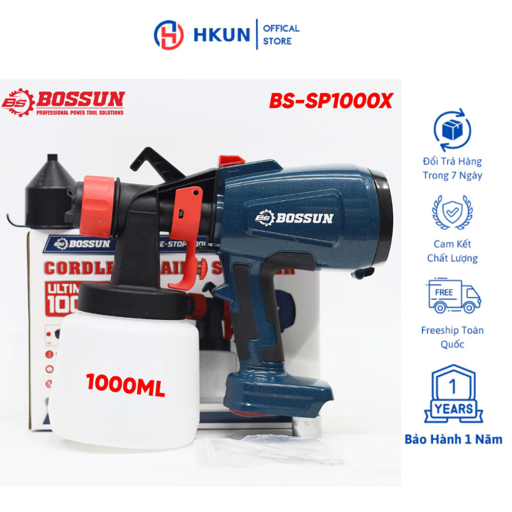 Thân Máy phun sơn dùng pin BOSHUN BS-SP1000X, 2 Kiểu phun - Bình chứa lớn 1000ml - Chân pin phổ thông