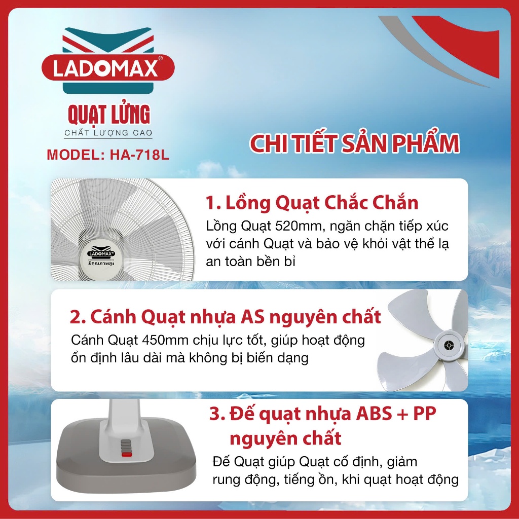 QUẠT LỬNG LADOMAX - Model: HA-718L
