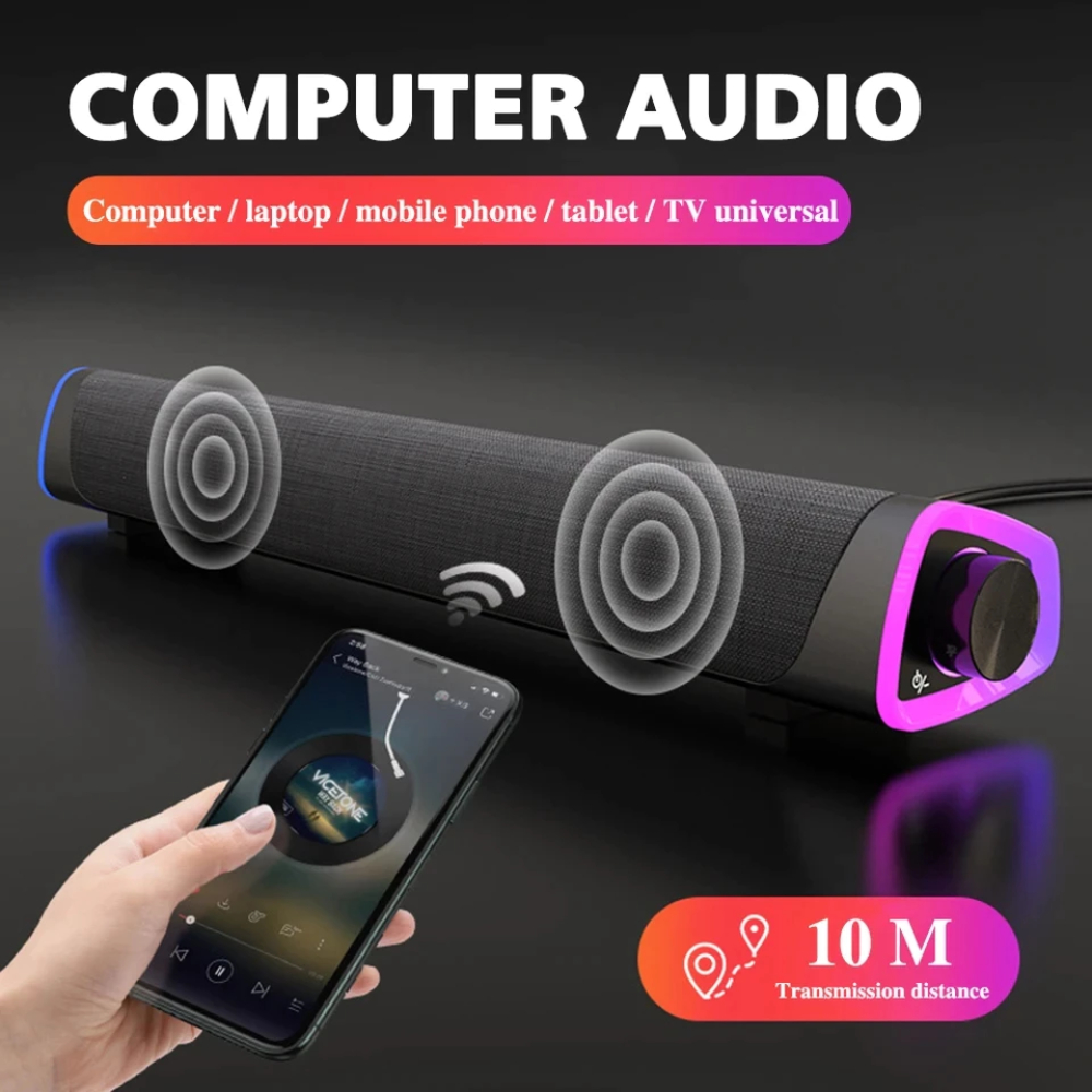 Loa Máy Tính Bluetooth Soundbar V8 NIYE Có Dây Cắm, Led RGB, Âm Thanh Vòm 8D Sống Động Cực Hay