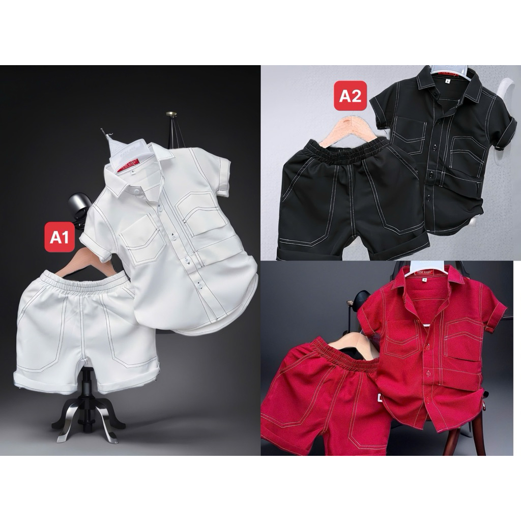 Bộ sơmi cao cấp thiết kế chỉ nổi lạ mắt sang trong 10kg-54kg TONIKIDS