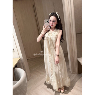 Váy Đầm Bầu Cổ V Phối Viền Ren Hot Hit Dáng Dài Nữ Tính