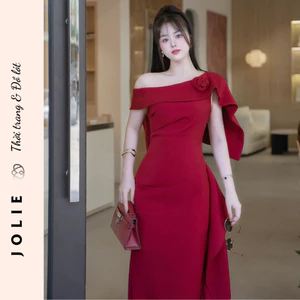 Váy trễ vai đính hoa hồng thiết kế dáng dài ôm body sang trọng Jolie