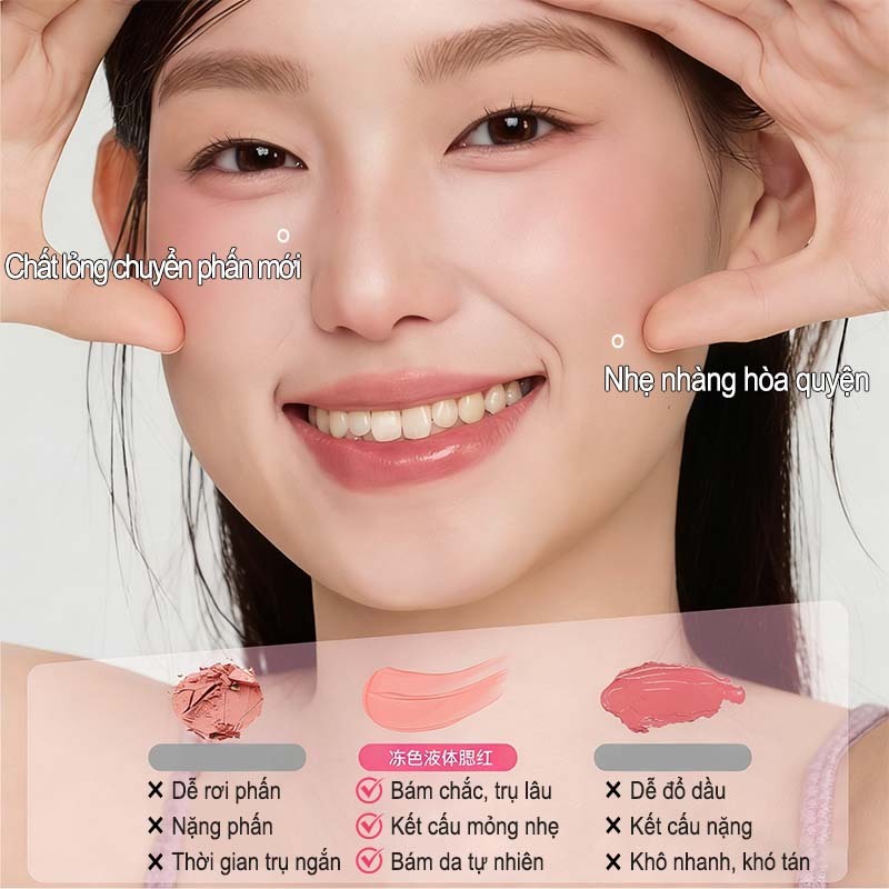 Má hồng dạng lỏng, Lâu Trôi, Dễ Tán,24 giờ bền màu, Phù Hợp Mọi Loại Da, Không Thấm Nước, 3-in-1 Use