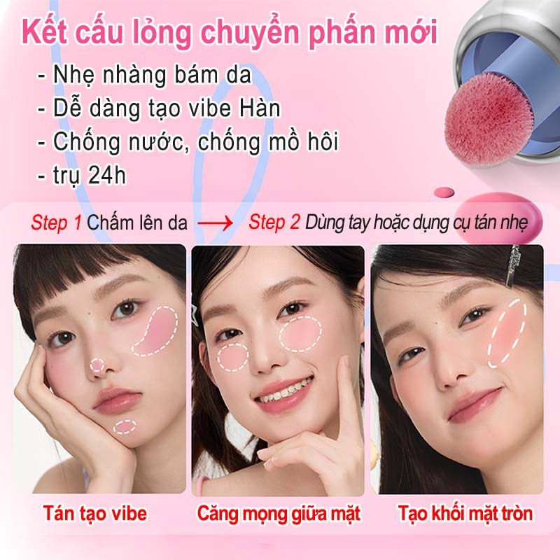 Má hồng dạng lỏng, Lâu Trôi, Dễ Tán,24 giờ bền màu, Phù Hợp Mọi Loại Da, Không Thấm Nước, 3-in-1 Use