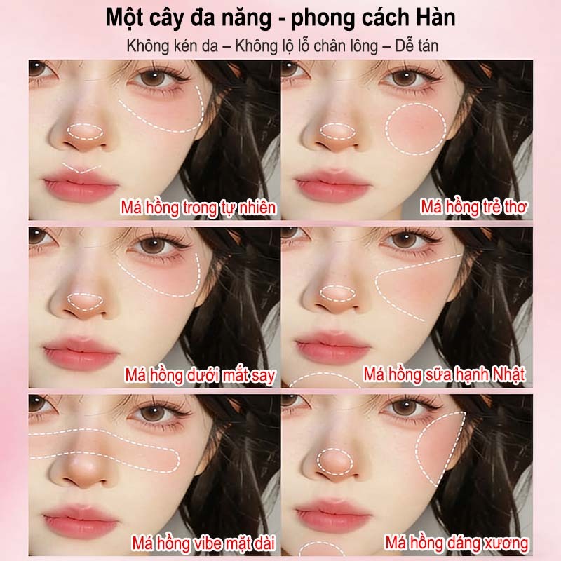 Má hồng dạng lỏng, Lâu Trôi, Dễ Tán,24 giờ bền màu, Phù Hợp Mọi Loại Da, Không Thấm Nước, 3-in-1 Use