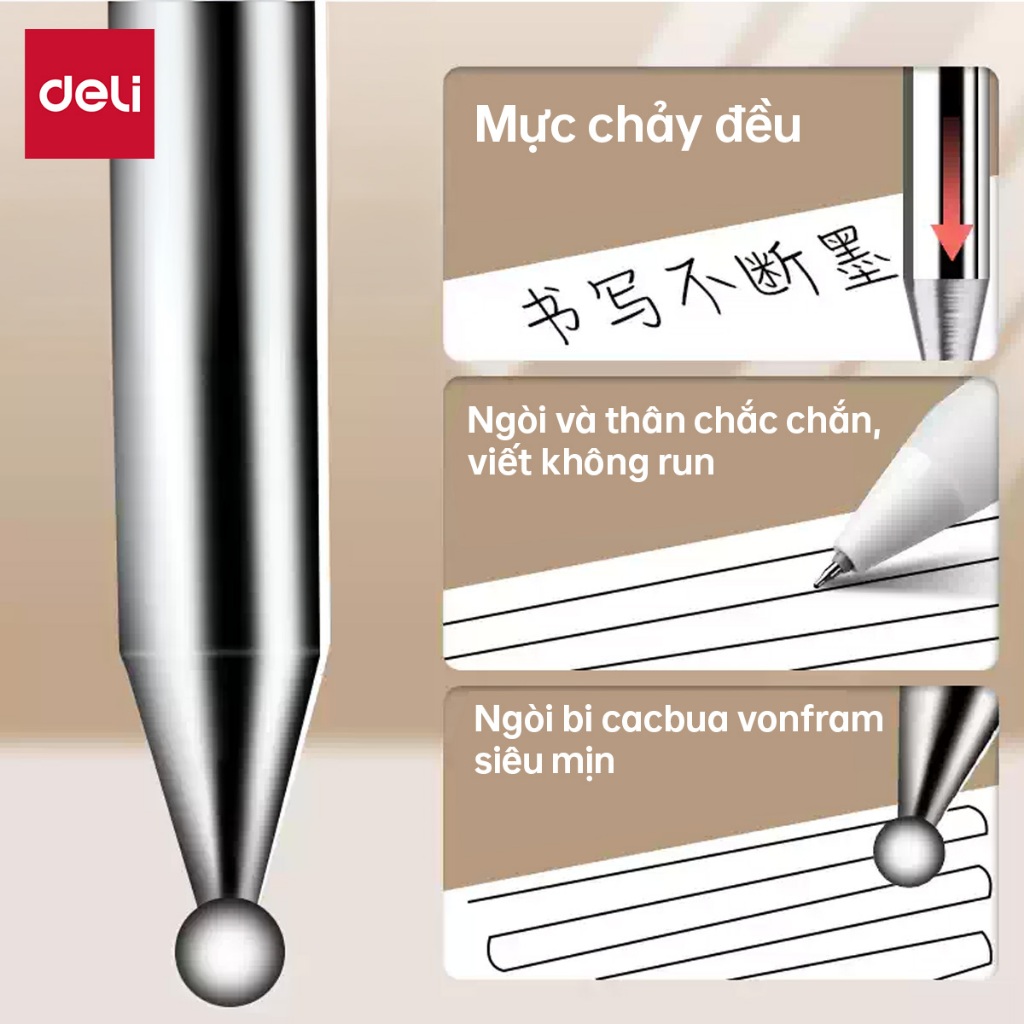 [MUA 3 GIẢM 35%] Combo 10 20 ruột bút gel Deli 0.5mm đa năng dùng cho bút bi nước A575 A057B S101 lâu hết mực không gai