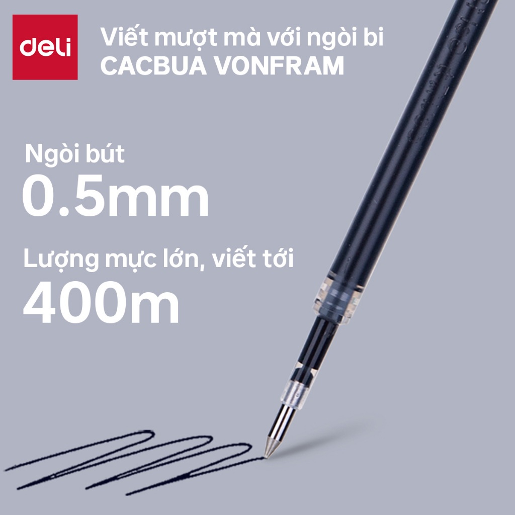 [MUA 3 GIẢM 35%] Combo 10 20 ruột bút gel Deli 0.5mm đa năng dùng cho bút bi nước A575 A057B S101 lâu hết mực không gai