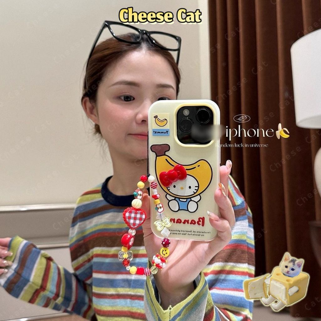 Phim hoạt hình mùa hè Mũ chuối Ốp điện thoại iPhone hình Kitty cho iPhone 15 16 17 11 12 13 14 Pro Max Xs Max XR