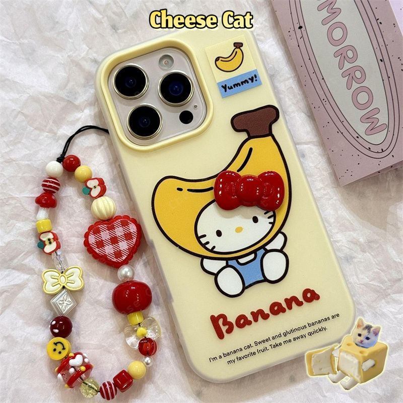 Phim hoạt hình mùa hè Mũ chuối Ốp điện thoại iPhone hình Kitty cho iPhone 15 16 17 11 12 13 14 Pro Max Xs Max XR