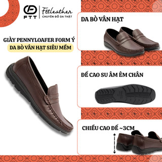Giày da bò nam dáng lười Fttleather cao cấp vân hạt - Mã F268740 Leather Loafer Shoes Nhung Hoa