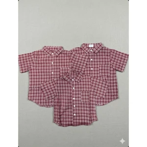 Áo Sơ Mi Cộc Tay Bé Trai Kẻ Đỏ - Chất Cotton Đi Học Đi Chơi Đều Đẹp
