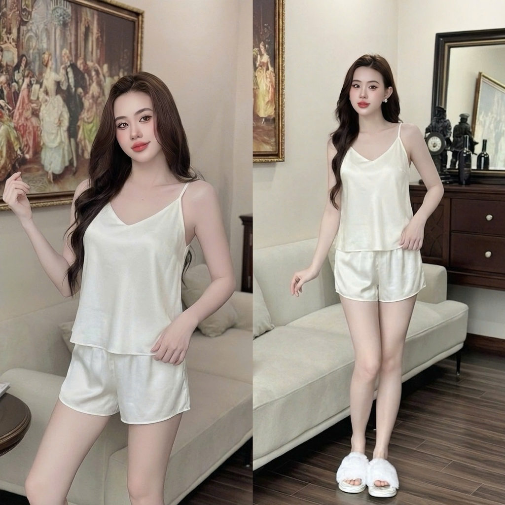 Đồ Ngủ Mặc Nhà Bộ Đồ Ngủ Lụa Satin Không Mút Ngực BODUIAS02AMK