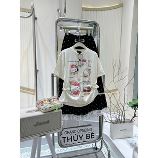 Set hình kitty phối quần chấm bi bèo