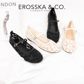 [EROSSKA] [Form 1.5] - Giày búp bê nữ balletcore lưới phối hoa quai ngang kiểu dáng basic màu kem - EL125
