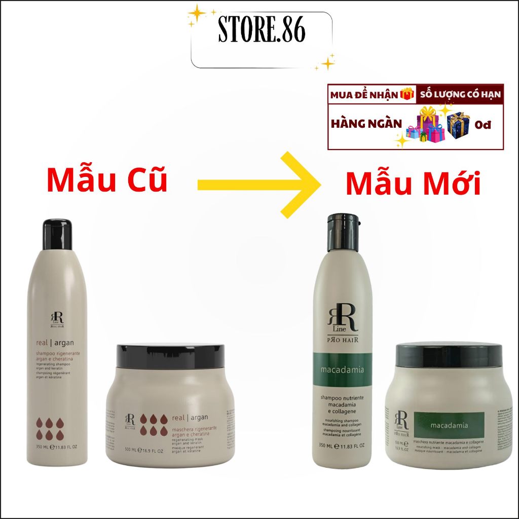Dầu Gội Kem Ủ RR Line Real Macadamia 500ml Phục Hồi Tóc Hư Tổn, Mềm Mượt