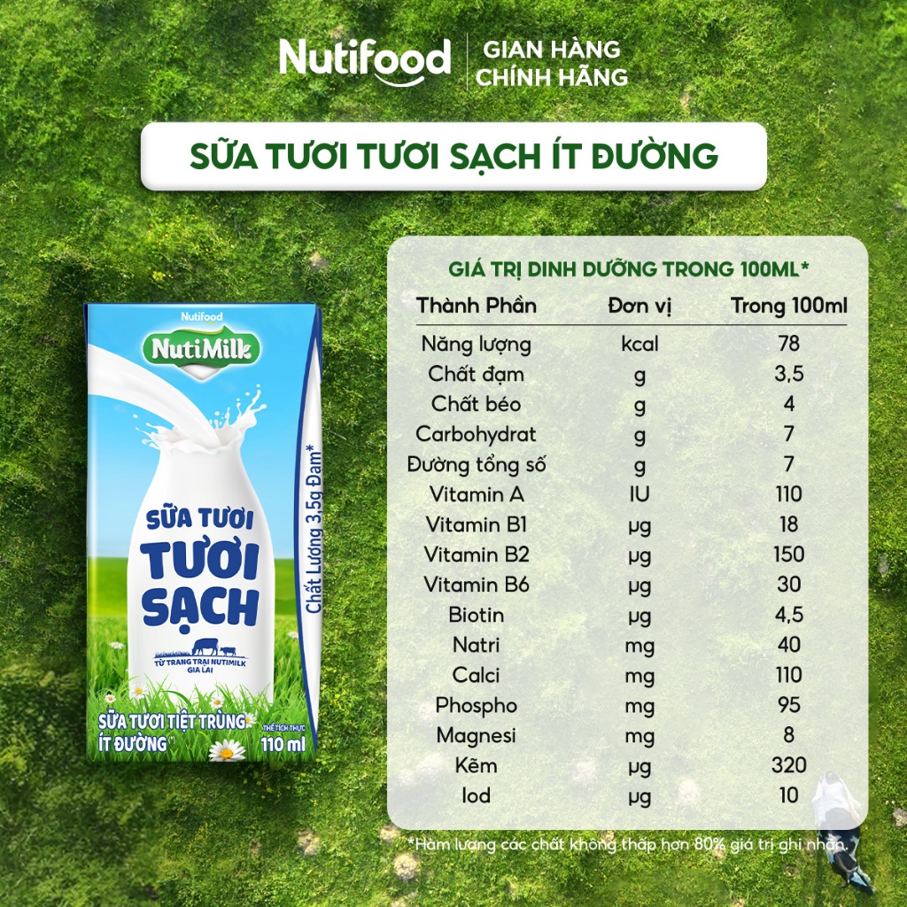 [KOL] Thùng 24 Hộp Sữa Tươi Tươi Sạch NutiMilk 110ml