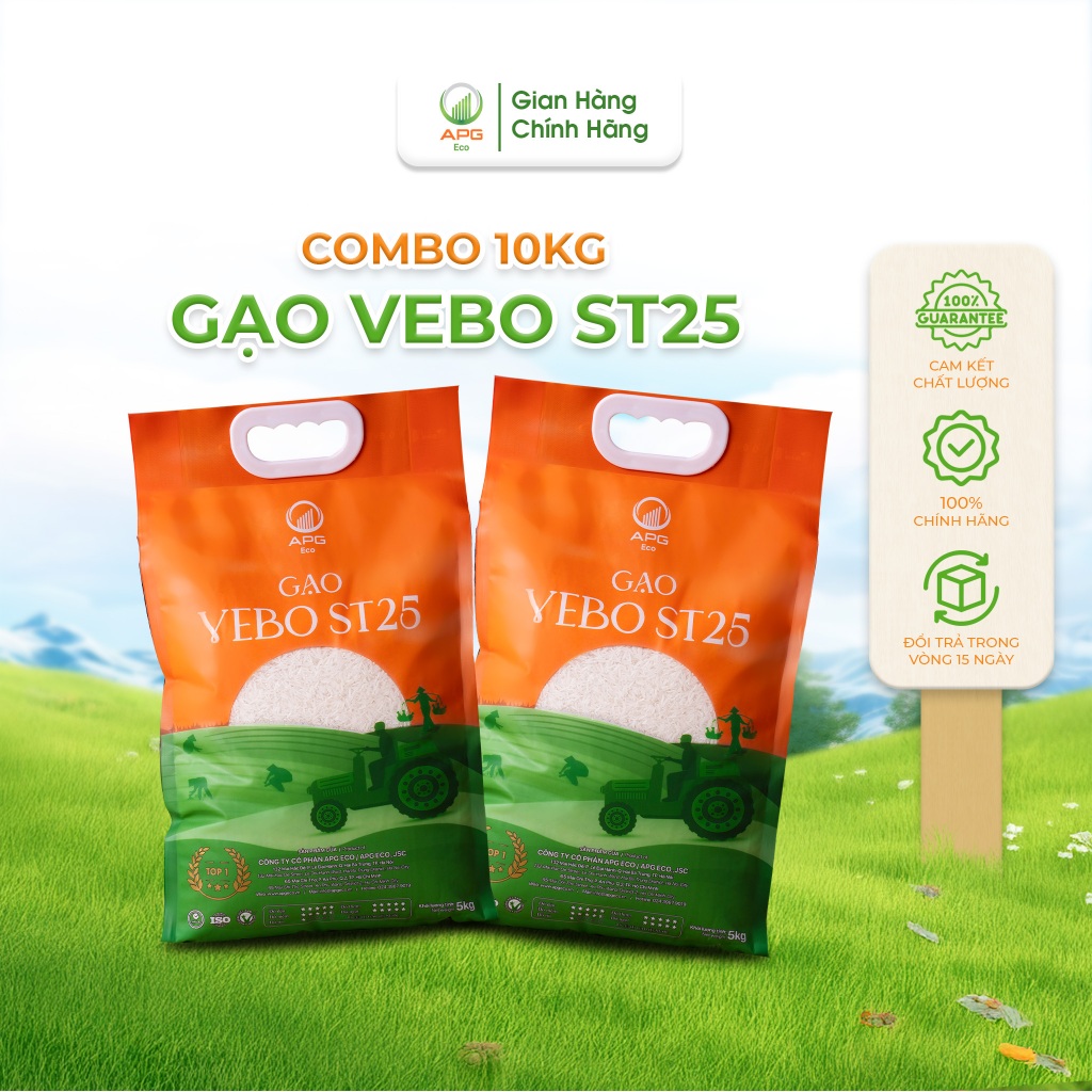 COMBO 2 BAO GẠO 5KG VEBO ST25 APG ECO Gạo sạch, Mềm, Dẻo (TỔNG 10KG)