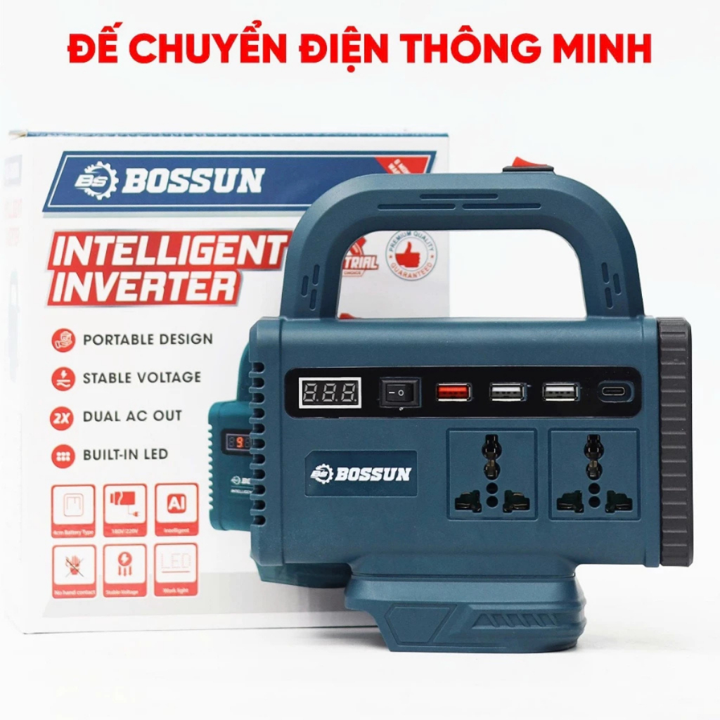 Thân Đế chuyển đổi nguồn điện BS BOSSUN BS-CD220L, Đa dạng ổ cắm, Có đèn LED tắt mở, Chân pin phổ thông