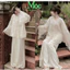 DX_ Set đồ lam, bà ba đi chùa mặc Tết áo Tơ họa tiết thêu phối quần Phi Lụa nhẹ nhàng sang trọng