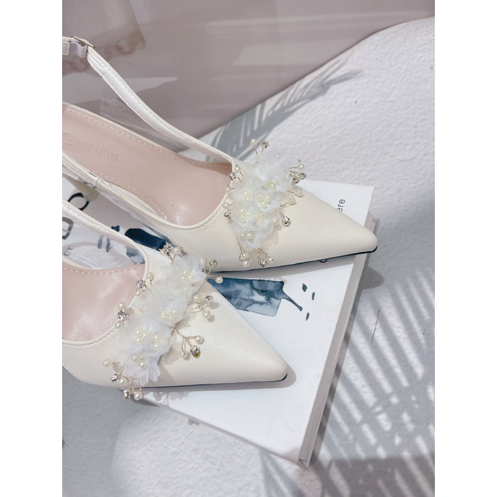 Giày Cao Gót Cô Dâu Baby Bling Bling Đính Hoa Xinh Xắn Giày Đi Tiệc Nhẹ Êm