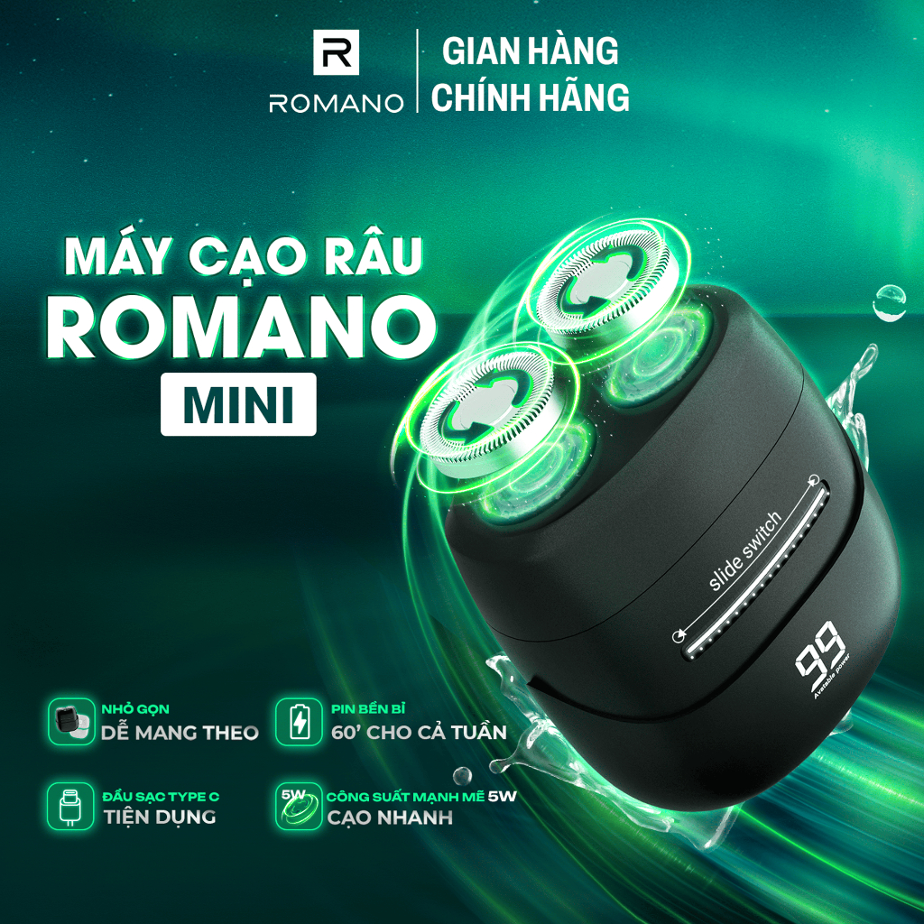 COMBO Máy Cạo Râu Mini Nam Cao Cấp Romano Và Bọt Cạo Râu 175ml / Tắm gội 2in1 650g / Xịt khử mùi GenZ 196ml