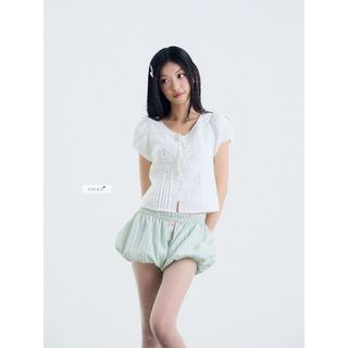 𝐌𝐢𝐧𝐭𝐲 𝐒𝐡𝐨𝐫𝐭 - Quần short nữ, quần đùi nữ dáng bí lưng chun kẻ sọc xanh nhien.official NQS00006